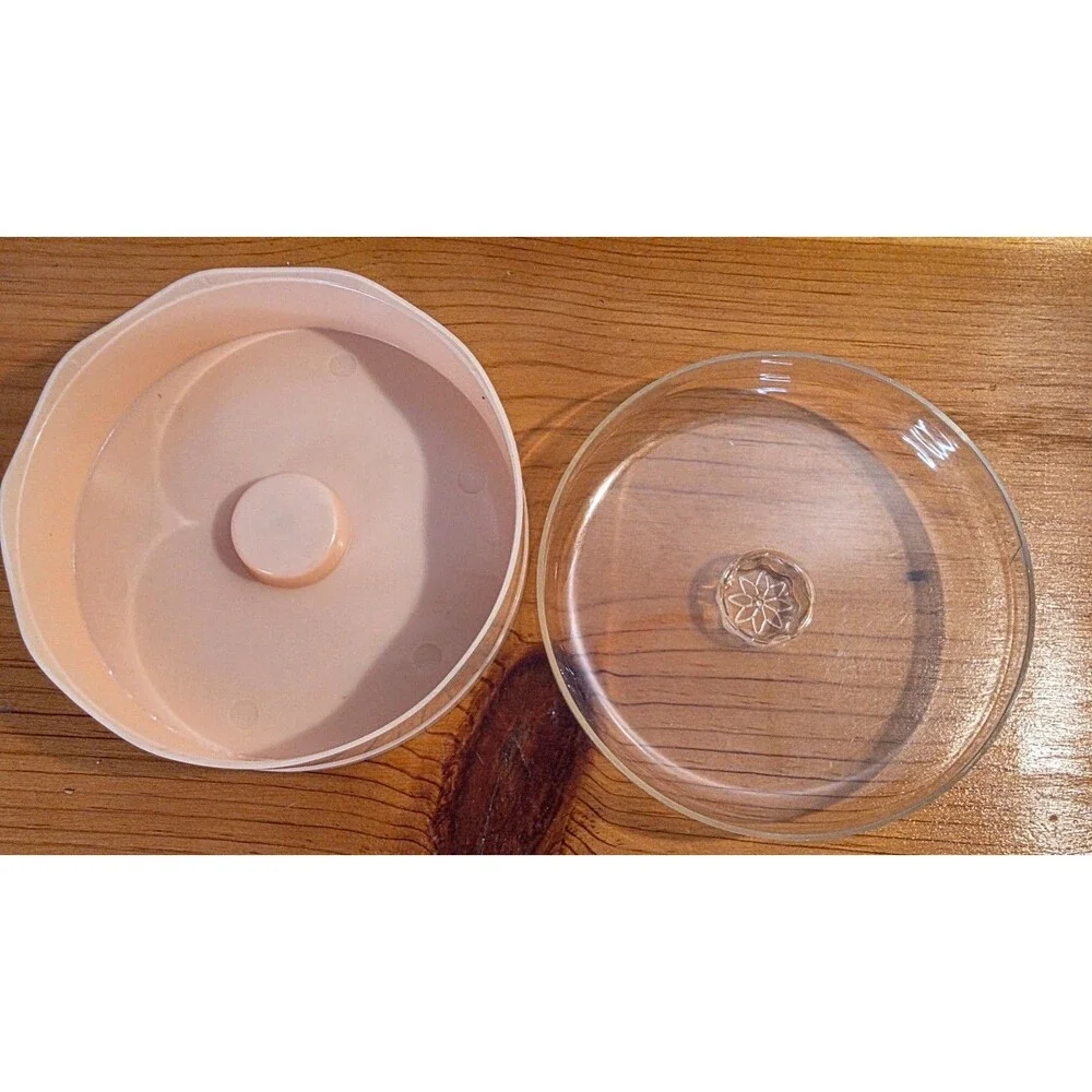Vintage Pond’s Dreamflower Dusting Powder Container Pink Vanity Jar w Clear Lid